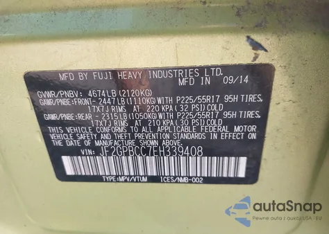 2014 Subaru Xv Crosstrek 2.0I Hybrid из США, поврежденный, VIN JF2GPBCC7EH339408